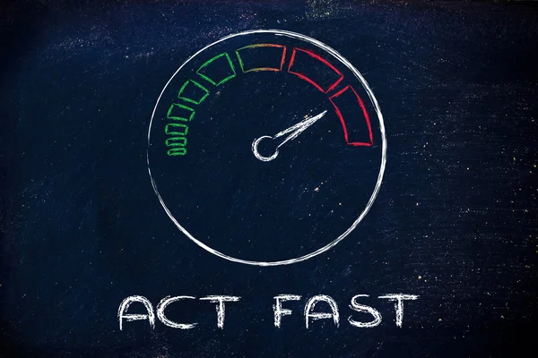 Prędkościomierz i szybki sukces: działaj szybko — Zdjęcie stockowe