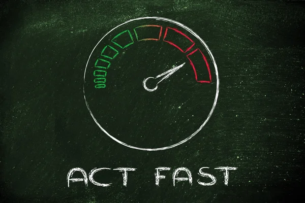 Speedometer and fast success: act fast — Stock Photo, Image