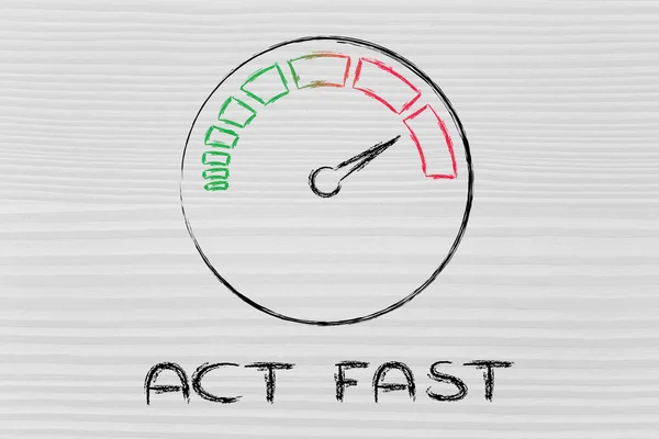 Prędkościomierz i szybki sukces: działaj szybko — Zdjęcie stockowe
