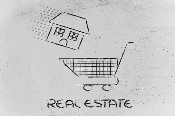 Real estate market,  house into shopping cart — Stock Photo, Image