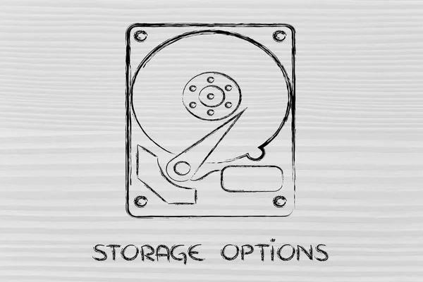 存储选项和计算机设备： 硬盘 — 图库照片