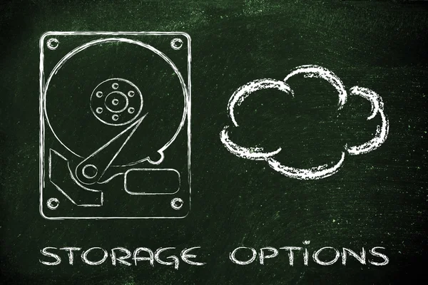 Storage options: hard drives or cloud storage — Stock Photo, Image