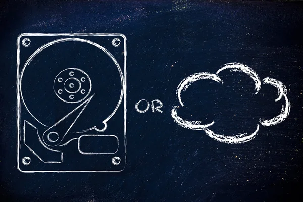 Opciones de almacenamiento: discos duros o almacenamiento en la nube —  Fotos de Stock