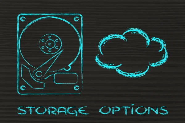Storage options: hard drives or cloud storage — Stock Photo, Image