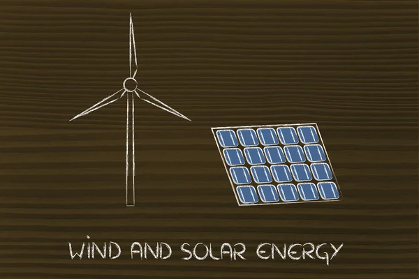 Energia odnawialna: wiatr Turbina parku i kolektorów słonecznych — Zdjęcie stockowe