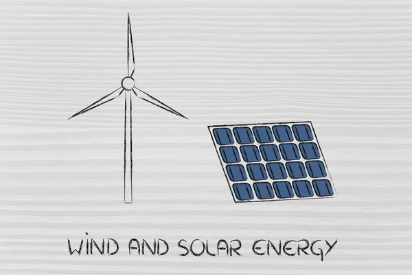 Energia odnawialna: wiatr Turbina parku i kolektorów słonecznych — Zdjęcie stockowe