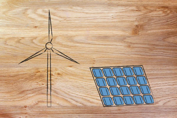 Förnybara energikällor: vindkraft park turbinen och solpanel — Stockfoto