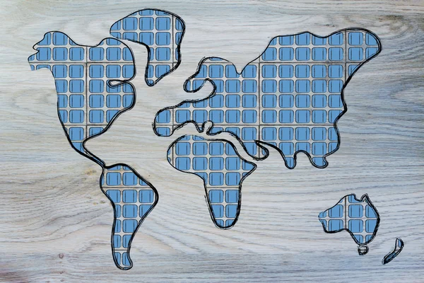 Världskarta som omfattas av solpaneler — Stockfoto