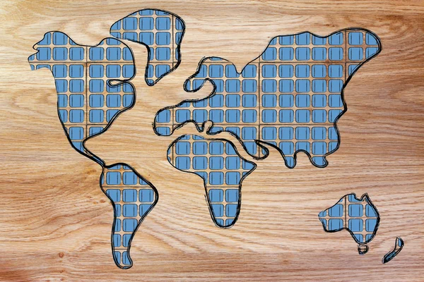 Mapa světa v solárních panelů — Stock fotografie