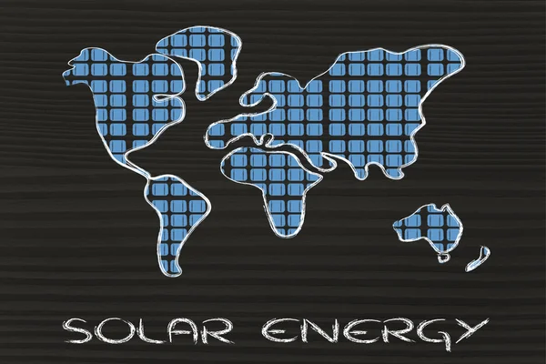 Mappa del mondo coperta di pannelli solari — Foto Stock