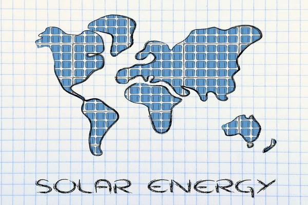 World map covered in solar panels — Stock Photo, Image