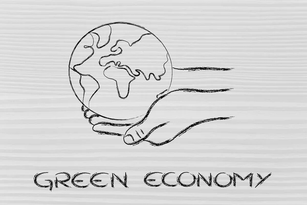 Economia verde: mani che tengono il pianeta — Foto Stock