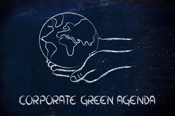 Grüne Wirtschaft: Hände, die den Planeten halten — Stockfoto