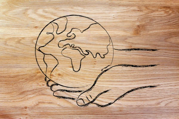 Economía verde: manos sosteniendo el planeta — Foto de Stock