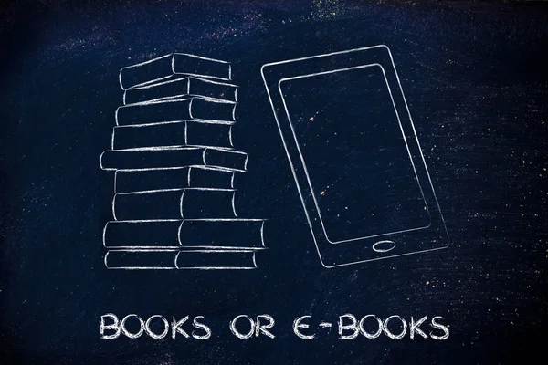 Купка книг і планшетних пристроїв — стокове фото