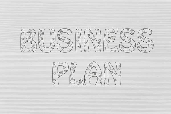 Business plan scrittura con ruote dentate incandescente modello — Foto Stock