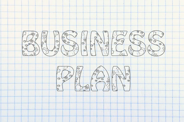 Business plan scrittura con ruote dentate incandescente modello — Foto Stock