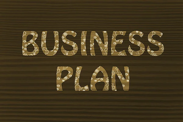 Business plan scrittura con ruote dentate incandescente modello — Foto Stock