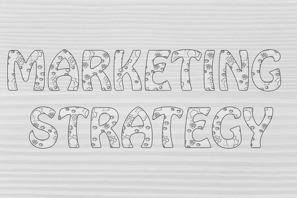 Strategia di marketing scrittura con ingranaggi incandescente modello — Foto Stock