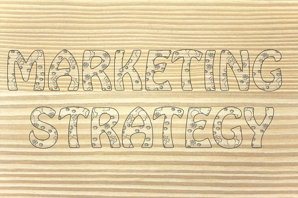 Strategia di marketing scrittura con ingranaggi incandescente modello — Foto Stock