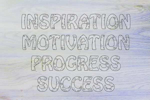 Inspiration, motivation, progress, success writing with glowing — Stock Photo, Image