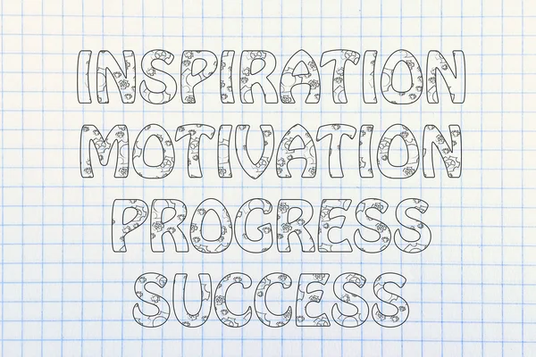 Inspiration, motivation, progress, success writing with glowing — Stock Photo, Image