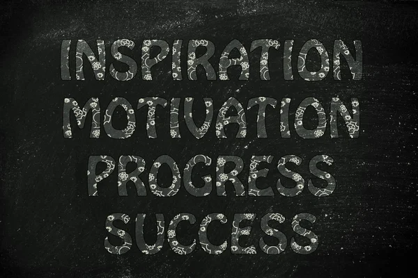 Inspiración, motivación, progreso, éxito escribiendo con resplandor —  Fotos de Stock
