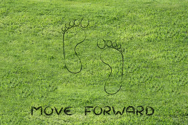 Move forward, one step at a time: footprint design — Stock Photo, Image