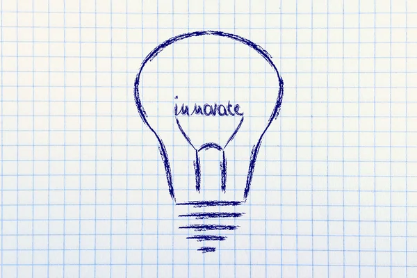 Lightbulb with filament saying Innovate — Stock Photo, Image