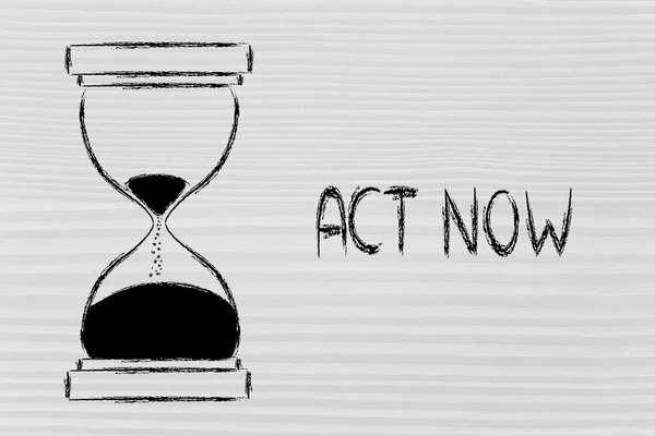 Act now, hourglass design — Stock Photo, Image