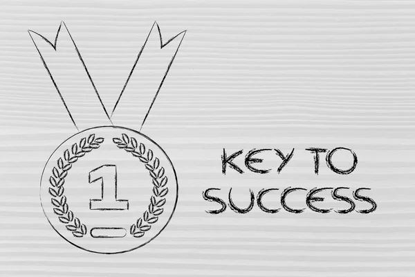 成功 - ゴールド メダル シンボルへの鍵 — ストック写真