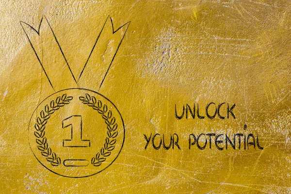 Unlock your potential - gold medal symbol — Stock Photo, Image