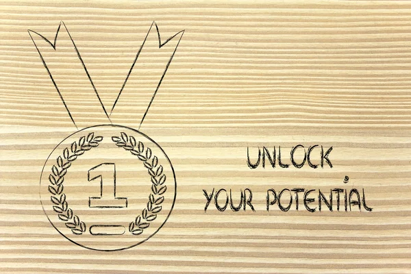 Unlock your potential - gold medal symbol — Stock Photo, Image