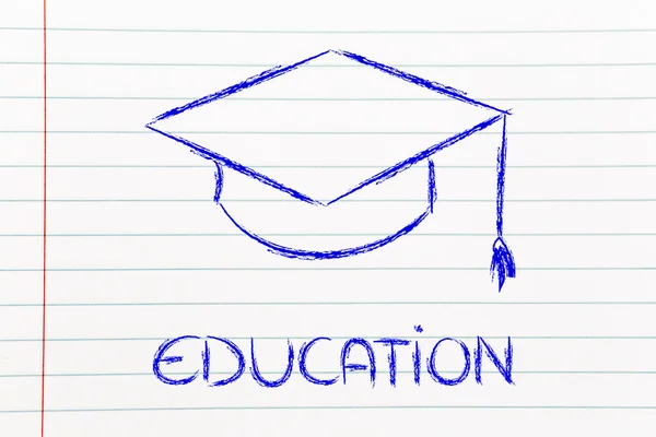 Graduation hat and Education writing — Stock Photo, Image