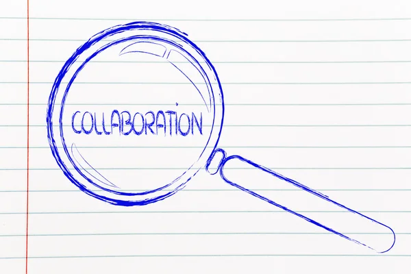 Focusing on teamwork and collaboration, magnifying glass design — Stock Photo, Image