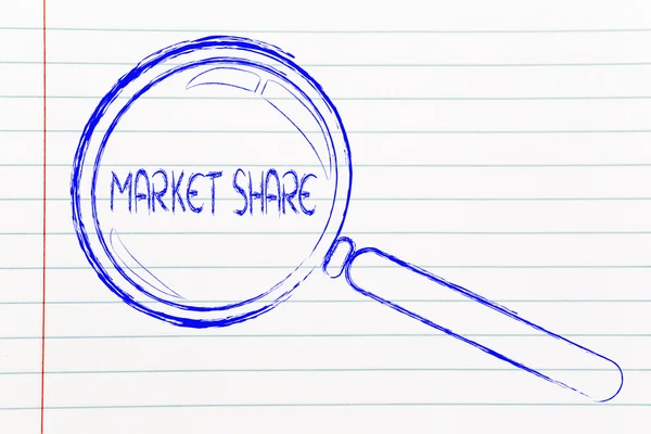 Magnifying glass, focusing on market share — Stock Photo, Image