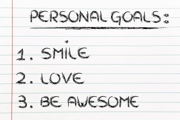 Lista de objetivos personales: sonreír, amar y ser impresionante —  Fotos de Stock