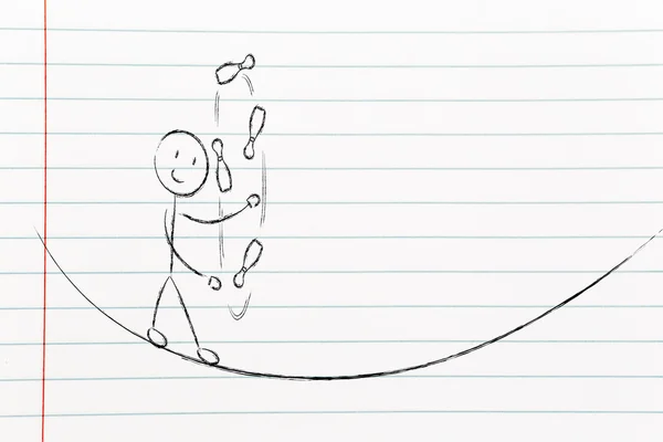 Balancing and managing responsibilities: funny character juggling — Stock Photo, Image