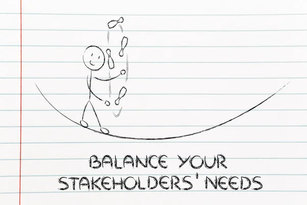 平衡你的利益相关者的需求： 有趣的字符杂耍 — 图库照片