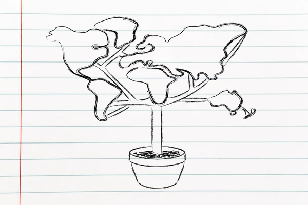 Grüne Wirtschaft: Symbol des Baumes mit Kontinenten als Blättern — Stockfoto