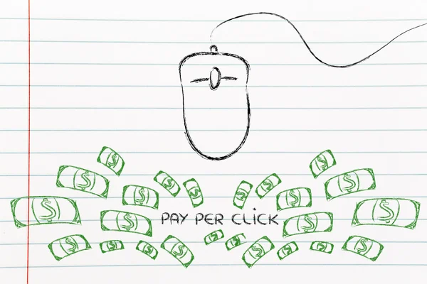 Ποντίκι του υπολογιστή: έννοια του pay per click και click-through επιτόκιο — Φωτογραφία Αρχείου