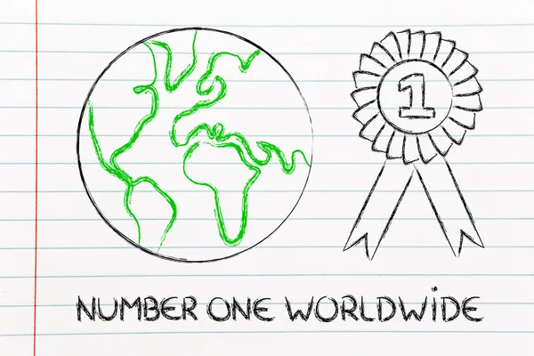 Number one, design of the world with winner ribbon — Stock Photo, Image