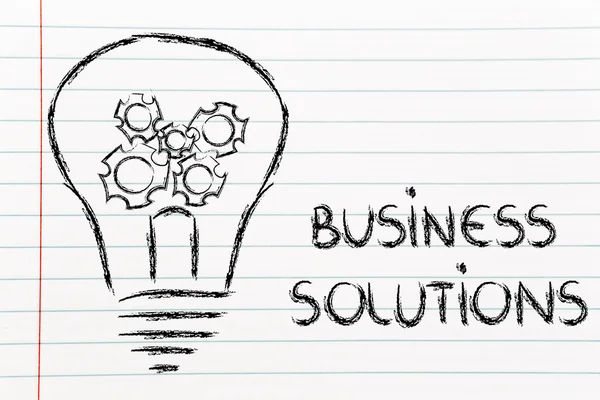 Business-Lösungen, Glühbirne mit Zahnrädern — Stockfoto