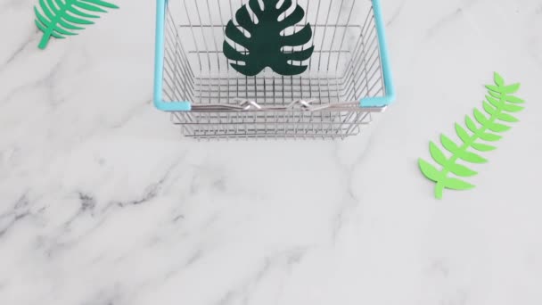 Umweltbewusstsein Und Konsumverhalten Konzeptionelles Bild Metapher Einer Einkaufstasche Mit Tropischen — Stockvideo