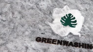 yeşil çamaşır ve sürdürülebilir kavramsal görüntü gibi davranan şirketler, altında yazı olan plastik atıkların yanında kağıt yaprak