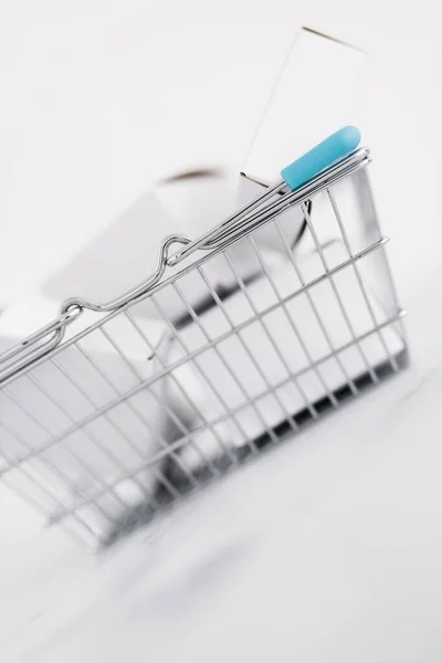 Shopping Add Cart Concept Parcels Different Shapes Piled Shopping Basket — Foto Stock