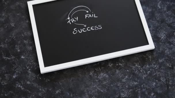Try Fail Repeat Success Text Circular Arrows Small Blackboard — Stock Video