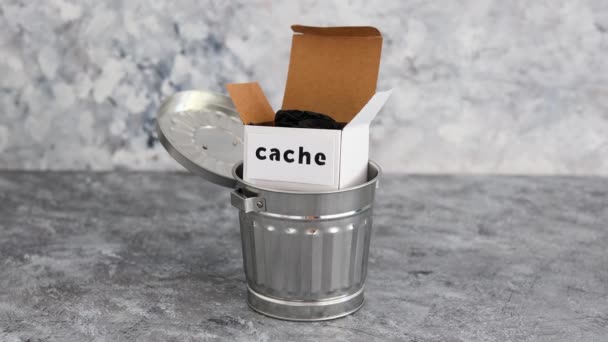 在线隐私和存储信息的概念 旁边标有Cache标签的盒子隐喻 — 图库视频影像