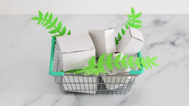 Concept Produit Durable Sans Cruauté Panier Avec Emballages Produits Vierges — Video