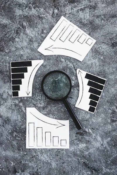 Financial Markets Money Investments Conceptual Image Magnifying Glass Charts Showing — Stock Photo, Image